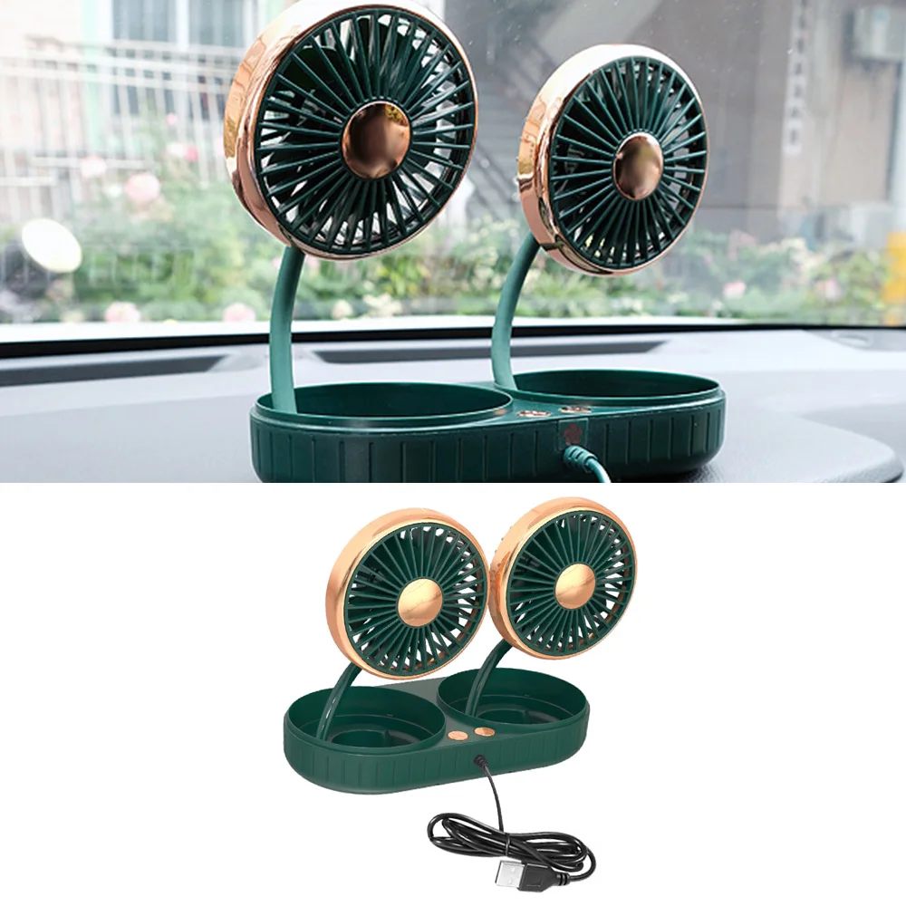 Universal USB 5V Mini Car Cooling Fan 360° Adjustable Multi-angle Dual Head 3 Speed Electric Air Circulation Car Dashboard Fan