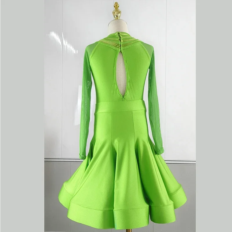 

Современный стандартный танцевальный костюм для девочек, костюм для соревнований по бальным танцам, розовый костюм для латинских танцев с длинными рукавами, комплект из леотарда и юбки, детский костюм для латинских танцев yj307