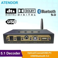 5.1 Audio Decoder DTS Dolby AC3 Audio Converter SPDIF Toslink Coaxial PC USB Flash Bluetooth 5.0 Audio Decode for Home Theatre