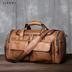 Retro masculino primeira camada de couro de grande capacidade portátil bolsa de viagem bolsa de ombro de couro genuíno mensageiro