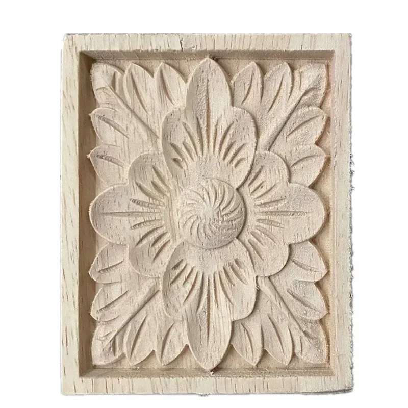 10cm Wood Applique Onlay for Door Corner Home Carving Decal Flower Furniture Vintage Unpainted Cabinet Bed Door Frame Decoration