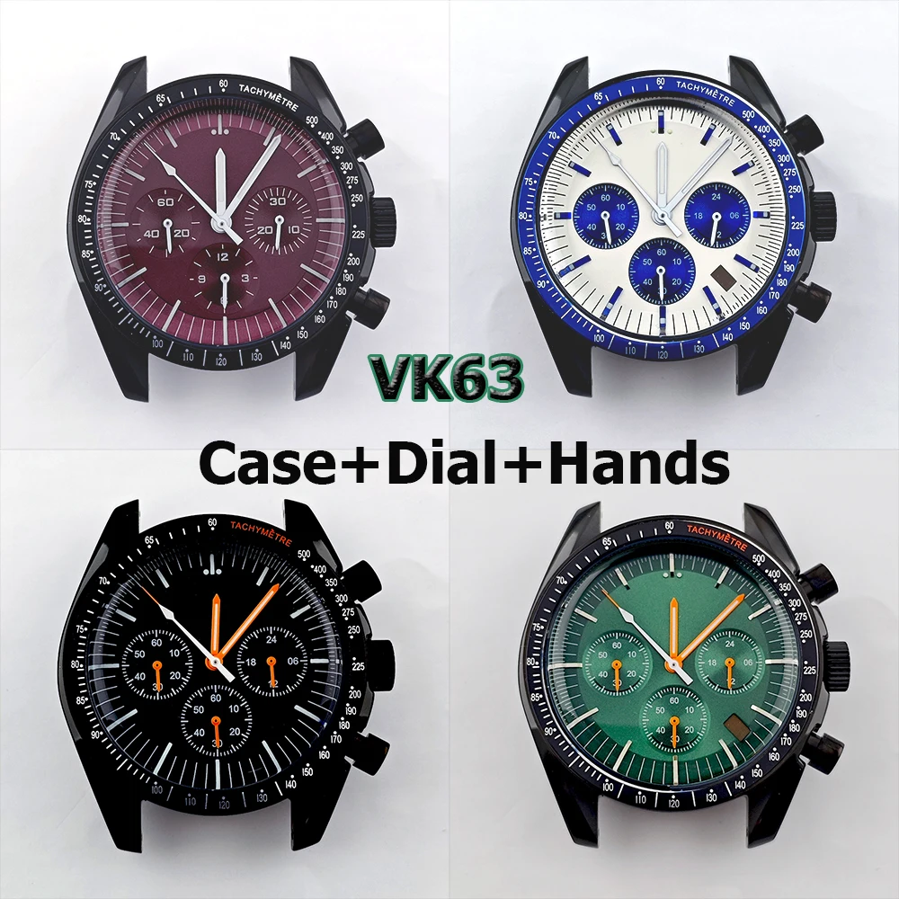 Boîtier de montre VK63 pour hommes, boîtier en acier inoxydable, boîtier en verre Aleck, logo personnalisé, cadran adapté au mouvement VK63, accessoires de montre