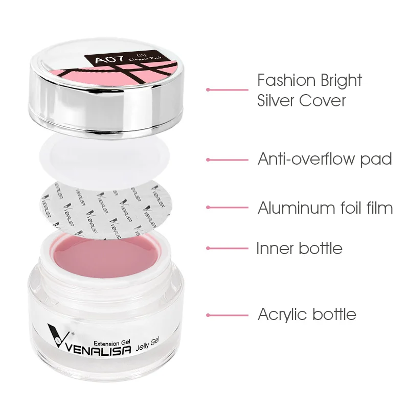VENALISA Jelly Gel 50 ml Pink Nude Collection Nicht brennendes Hartgel Soak Off UV LED Soft Extension Builder Nagelgel Nagelmaniküre – Detail 8