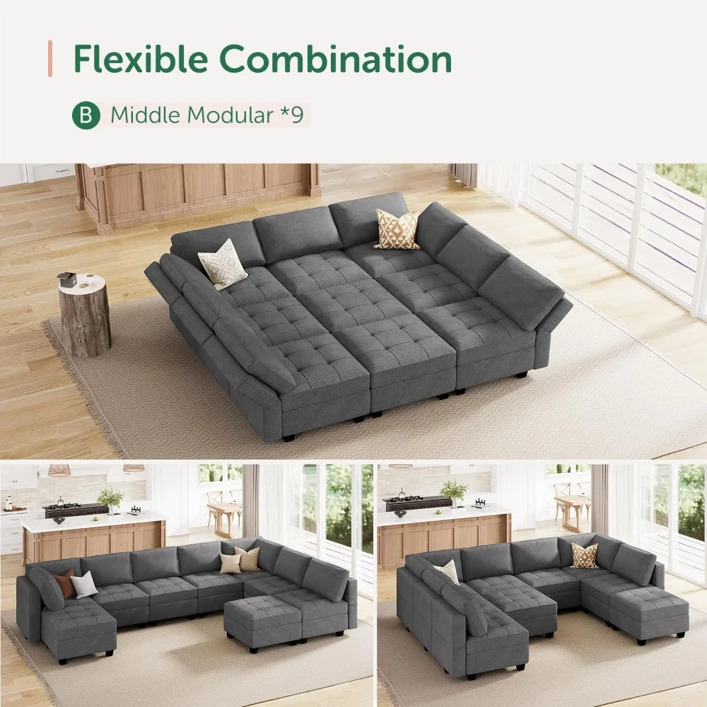 Schlaf modulares Schnitts ofa 9-Sitzer Schnitts ofa mit Stauraum modulare Couch für Wohnzimmer einfache Montage dunkel grau