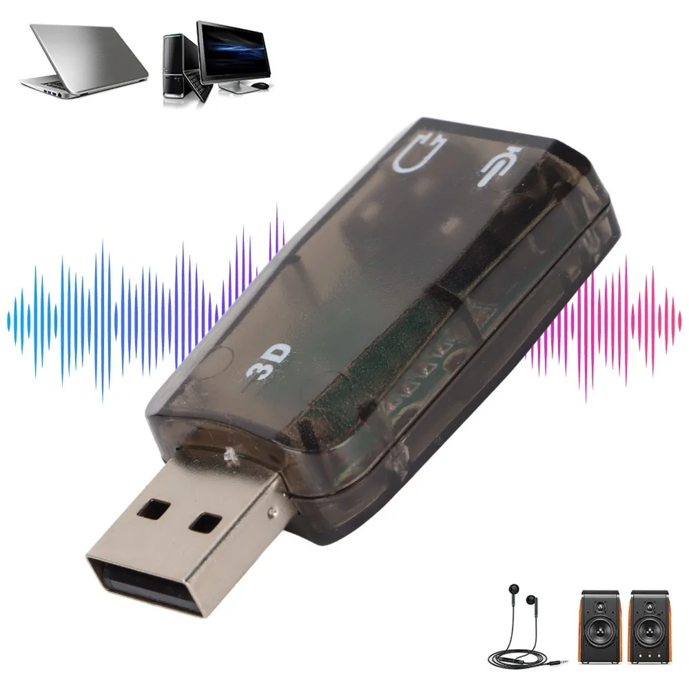 Audio Adapter 3.5mm Headphone Microphone Jacks USB Sound Card Plug and Play Virtual 5.1 Channel External Sound Adapter Notebook