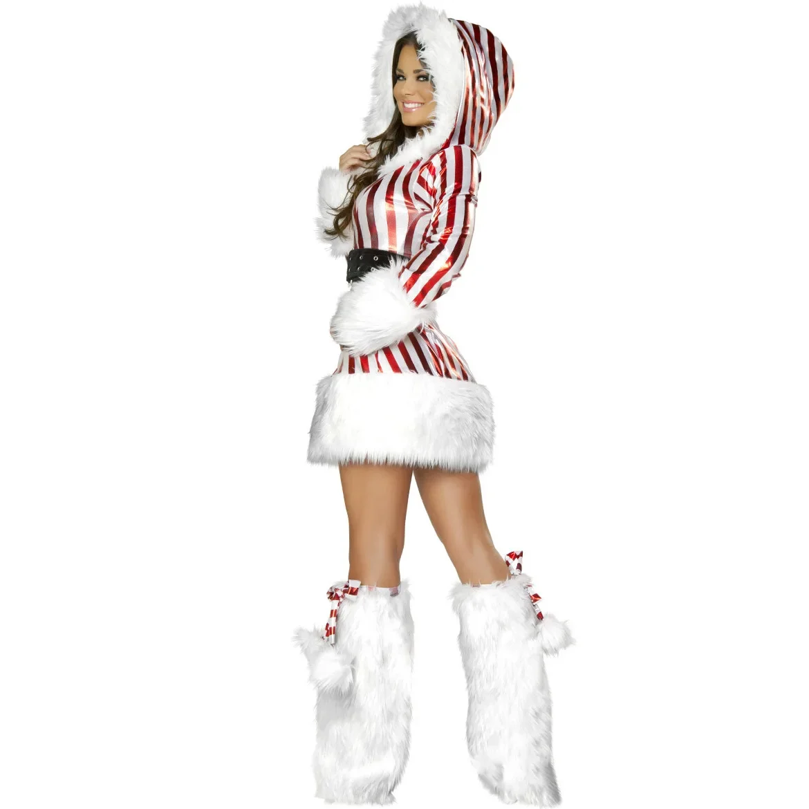 

NEWM-XL Sexy Christmas Costume Lead Party Christmas Costume Long Sleeve Striped Performance Costume