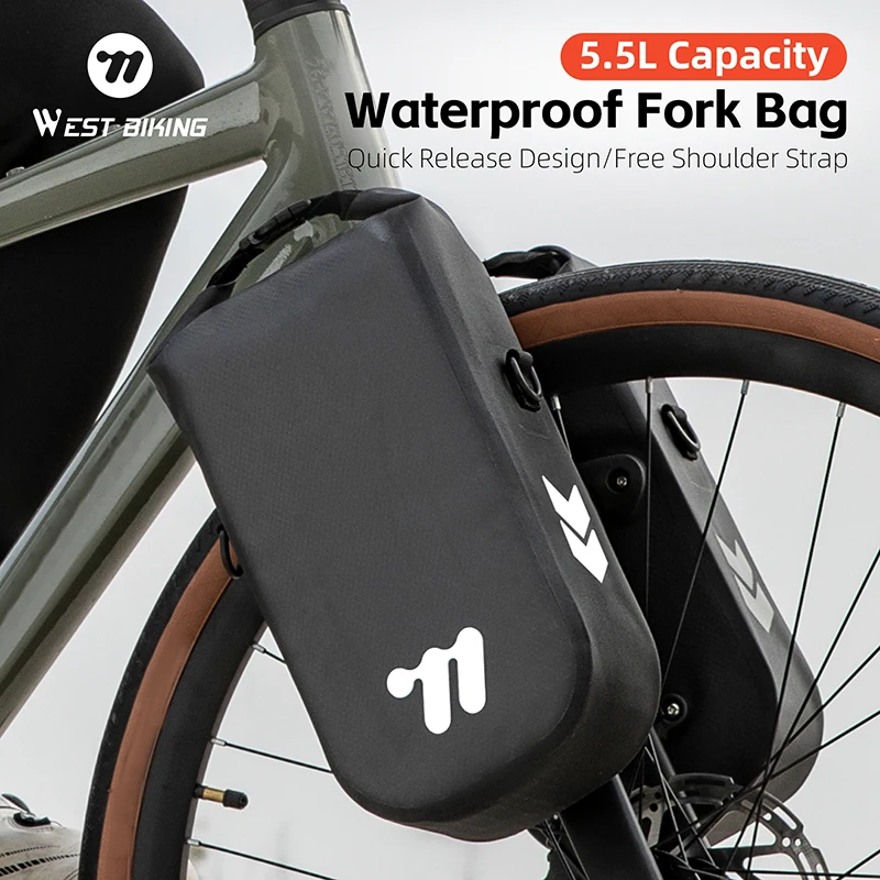 WEST BIKING Bicycle Front Fork Bag 5.5L Full Waterproof Quick Release Bike Bag Cycling Storage Bag MTB Road Bike Accessories
