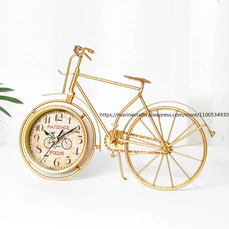 المنزل الإبداعية المحلية الطاغية الذهب مقعد دراجة ساعة بسيطة شخصية مقعد ساعة صامتة الحديد المطاوع الديكور
