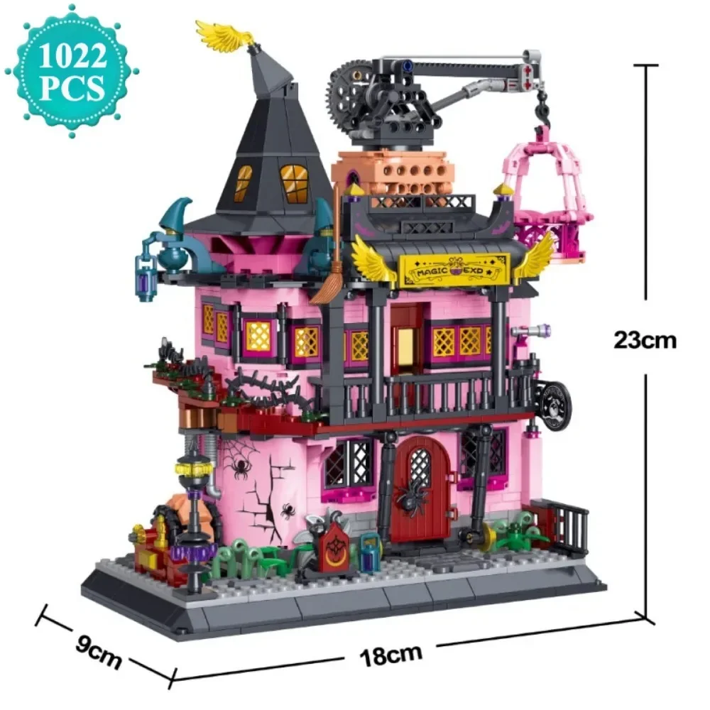 Creatieve Magische Laboratorium Kasteel Winkel Bouwstenen Architectuur Spookhuis Model Monteer Baksteen Speelgoed Halloween Cadeau