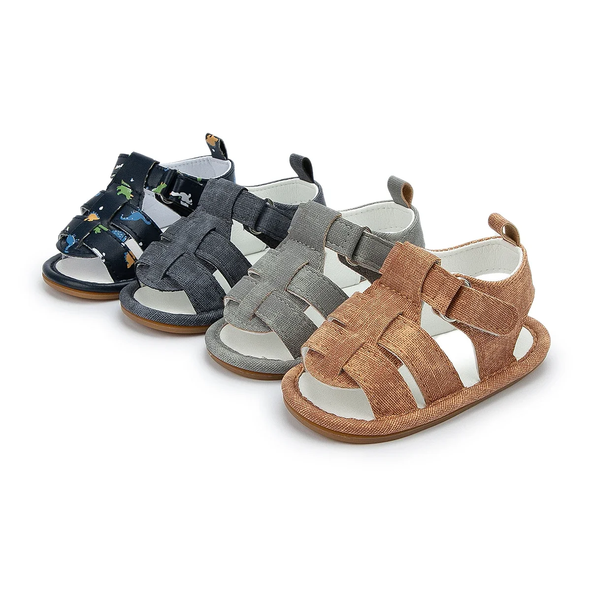 

Meckior Baby Boys Sandals Toddler Grey Flats Non-slip Rubber Sole Baby Beach Sandals Crib First Walker Summer Baby Shoes