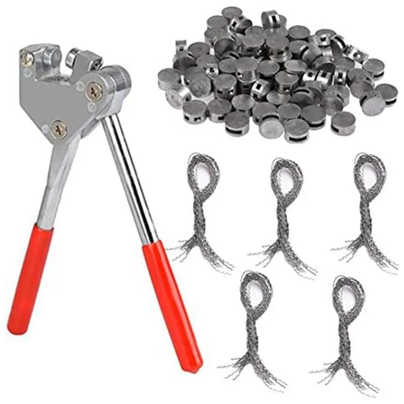 

100Pcs Round Lead Seals Beans 8Mm Diameter, 100 Pcs Steel Wire, 1Pcs Sealing Crimper With Red Plastic Coated Handle Seal Set