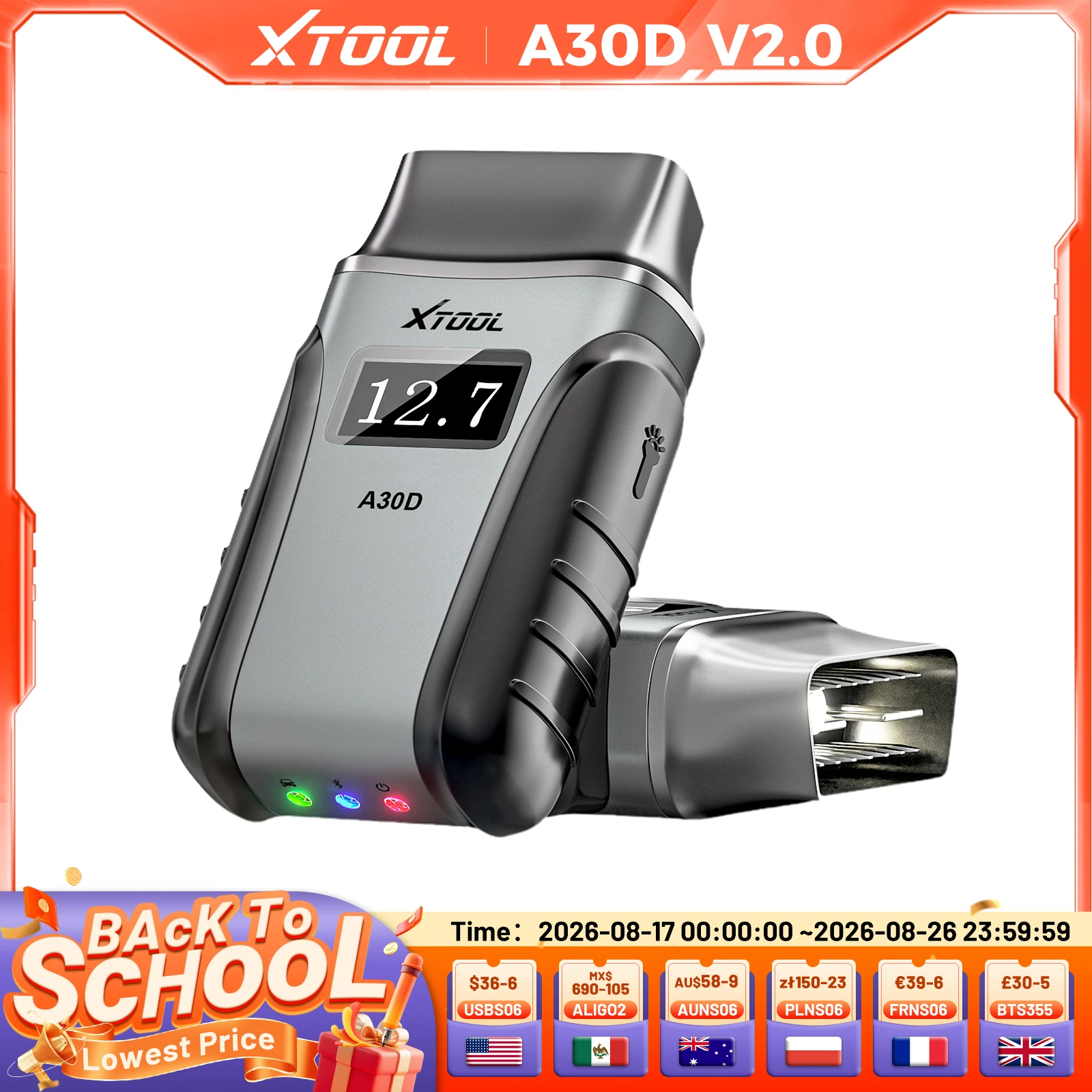 XTOOL Anyscan A30D Automotive Scanner Lifetime Free Update Bidirectional Car OBD2 Diagnostic Code Reader with 19 Resets FCA CAN FD
