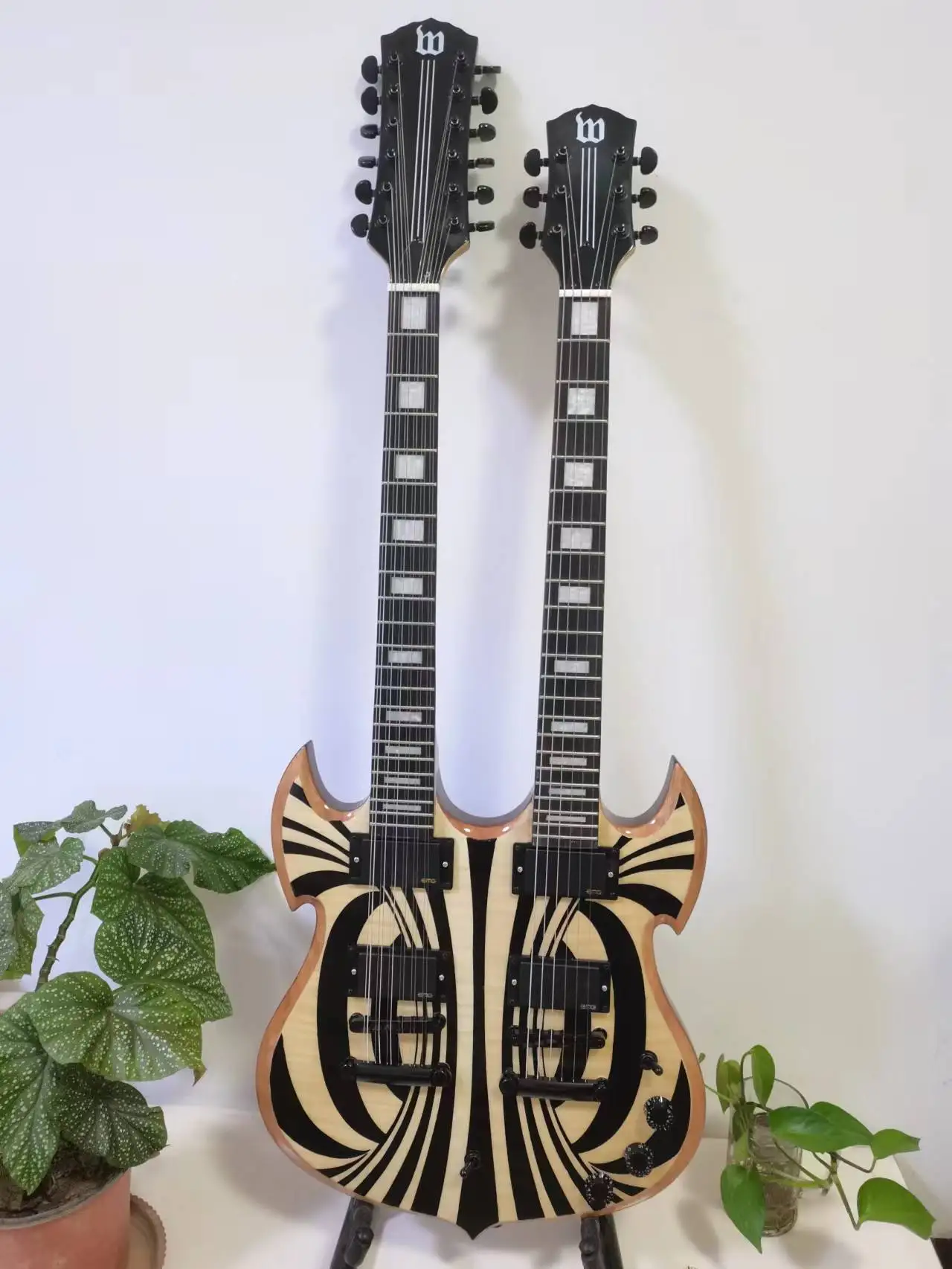 Free shipping, 12 string+6 string double neck electric guitar, Zack ring, black parts, customizable