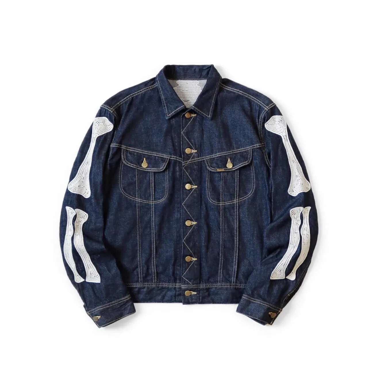 

2024 KAPITAL Japanese style denim lapel bone embroidery loose jacket WY1109