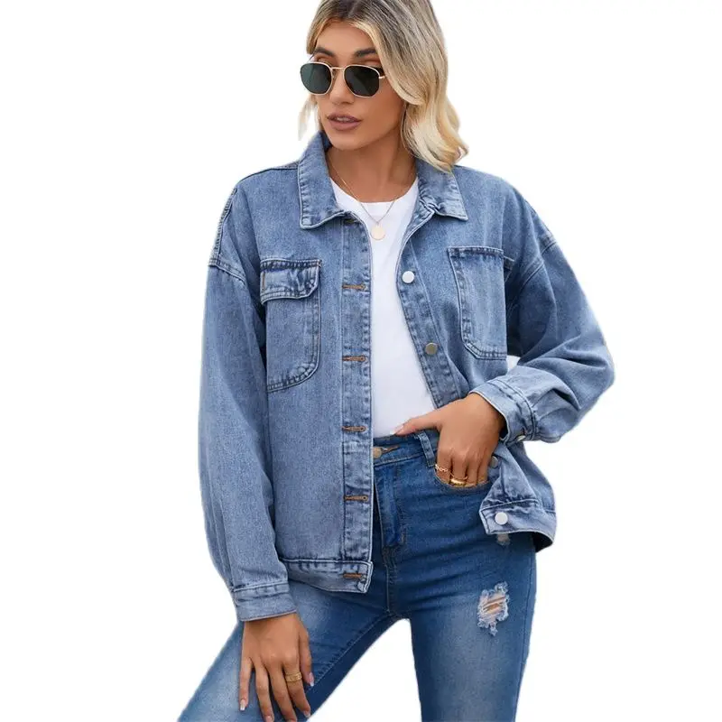 

2023 Fashion Denim Jacket Women Jeans Coat Spring Autumn Retro Washed Loose Tops Long Sleeved Single Breasted Casual Outerwear