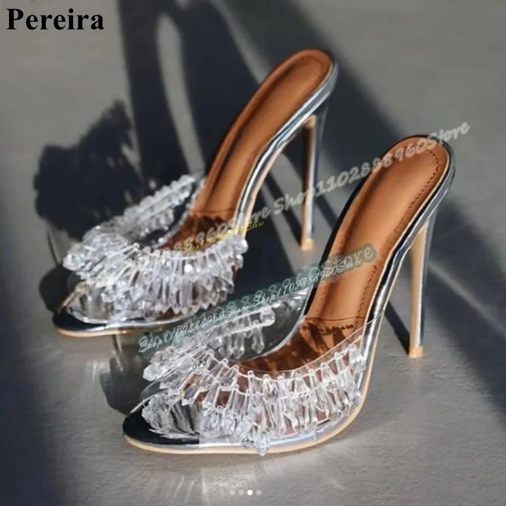 Eleganti pantofole trasparenti con cristalli in PVC Scarpe da donna sottili con tacco alto Slip On Peep Toe Pantofole eleganti per banchetti in stile splendido