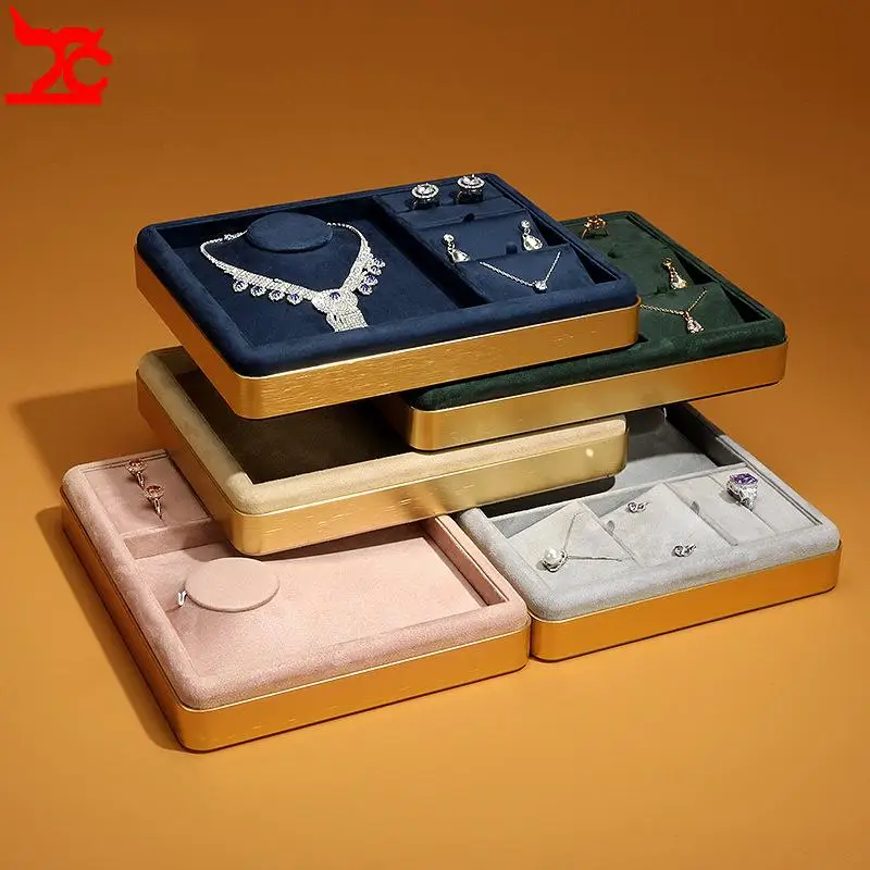 Jewelry Set with Metal Frame Tray and Multicolored Velvet Pads for Storing Rings  Necklaces  Pendants, and Stud Earrings