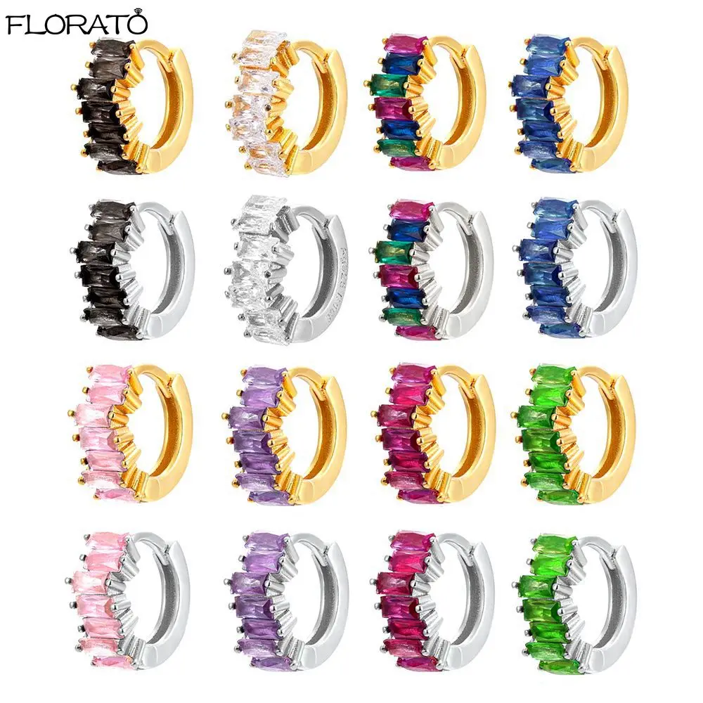 925 Silver Needle 11mm CZ Hoop Earrings for Women Pave Colorful Crystal Huggie Earrings hoop Fashion Party Piercing Jewelry Gift