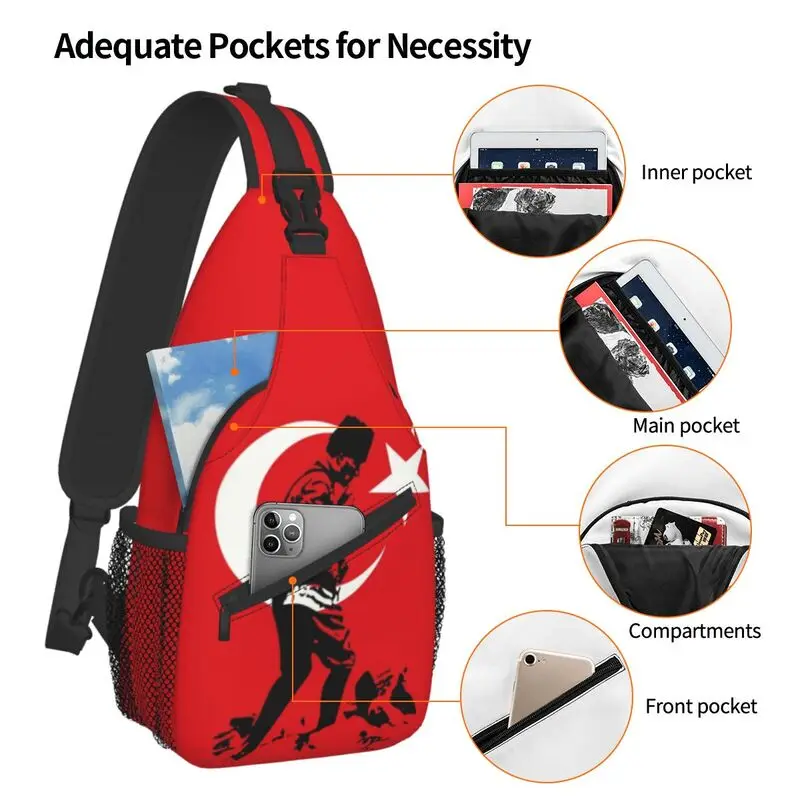 Mode Türkei Mustafa Kemal Ataturk Crossbody Sling Rucksack Männer Türkische Flagge Schulter Brust Taschen für Wandern