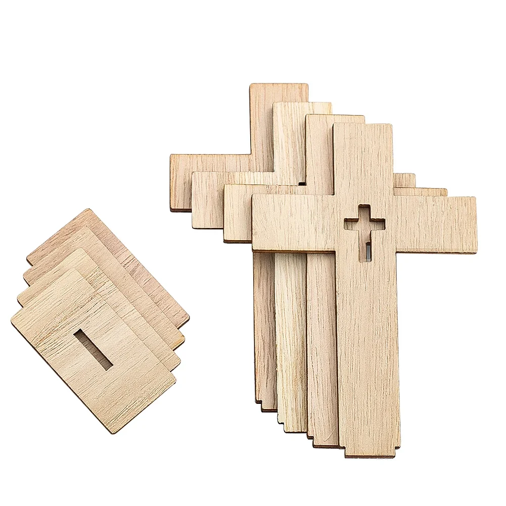 12PCS Wooden Cross Unfinished Christian Symbol DIY Craft Decor with Base Stand Cross Home Prayer Church Baptism Christmas Gifts