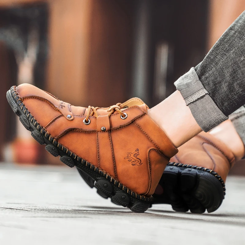 Size 48 Mens Shoes Handmade Leather Casual Shoes for Men Sneakers Men Flat Footwear Leather Boots Men Ankle Boot Outdoor Walking