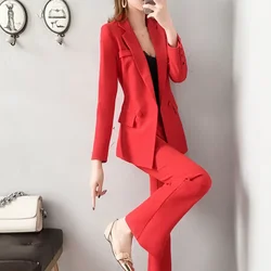 Wear To Work Womens 2 Pant Sets Red Professional Blazer and Two Piece Set Pants for Women Trouser Suit Office Baggy Outfit Cheap