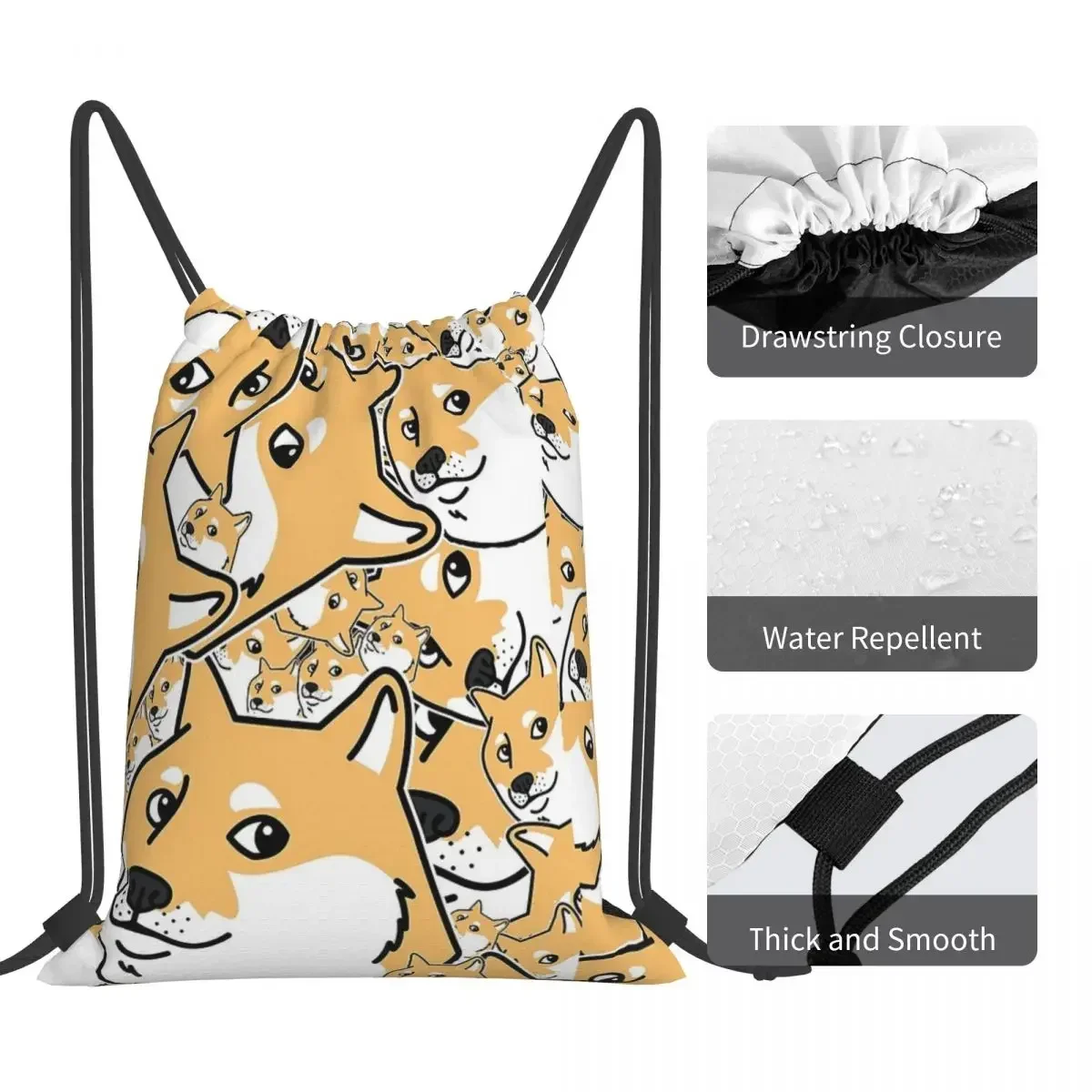 Doge Shiba Inu Memes Backpacks Fashion Portable Drawstring Bags Drawstring Bundle Pocket Sports Bag BookBag For Travel Students