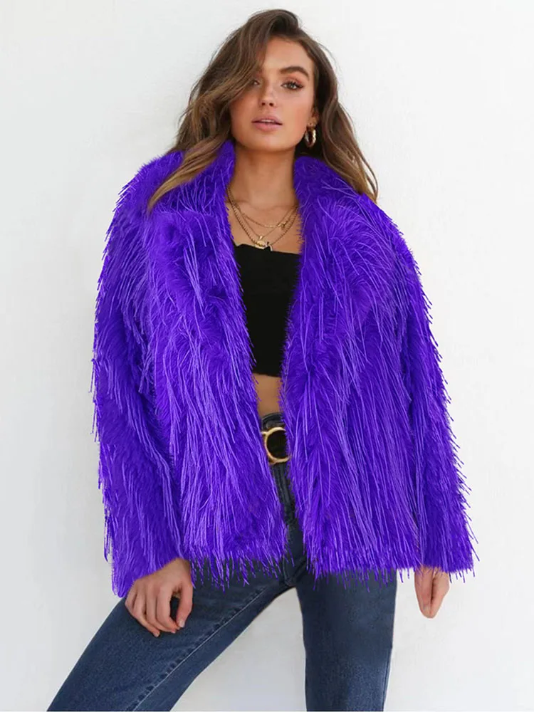 Zadorin casual lapela peludo branco preto casaco de pele do falso roupas femininas elegantes borlas solto casaco de pele do falso jaquetas de inverno outerwears