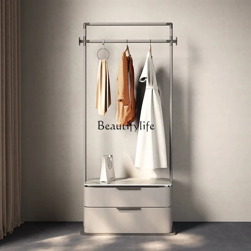 

05 FG17Minimalist Coat Rack Chest of Drawers Bedside Table Integrated Floor-standing Italian Light Luxury High-end Leather Cloth