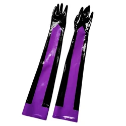 Sexy Latex Rubber Women Men Long Gloves with Strips Lingerie Handmade Clothing S-LA109