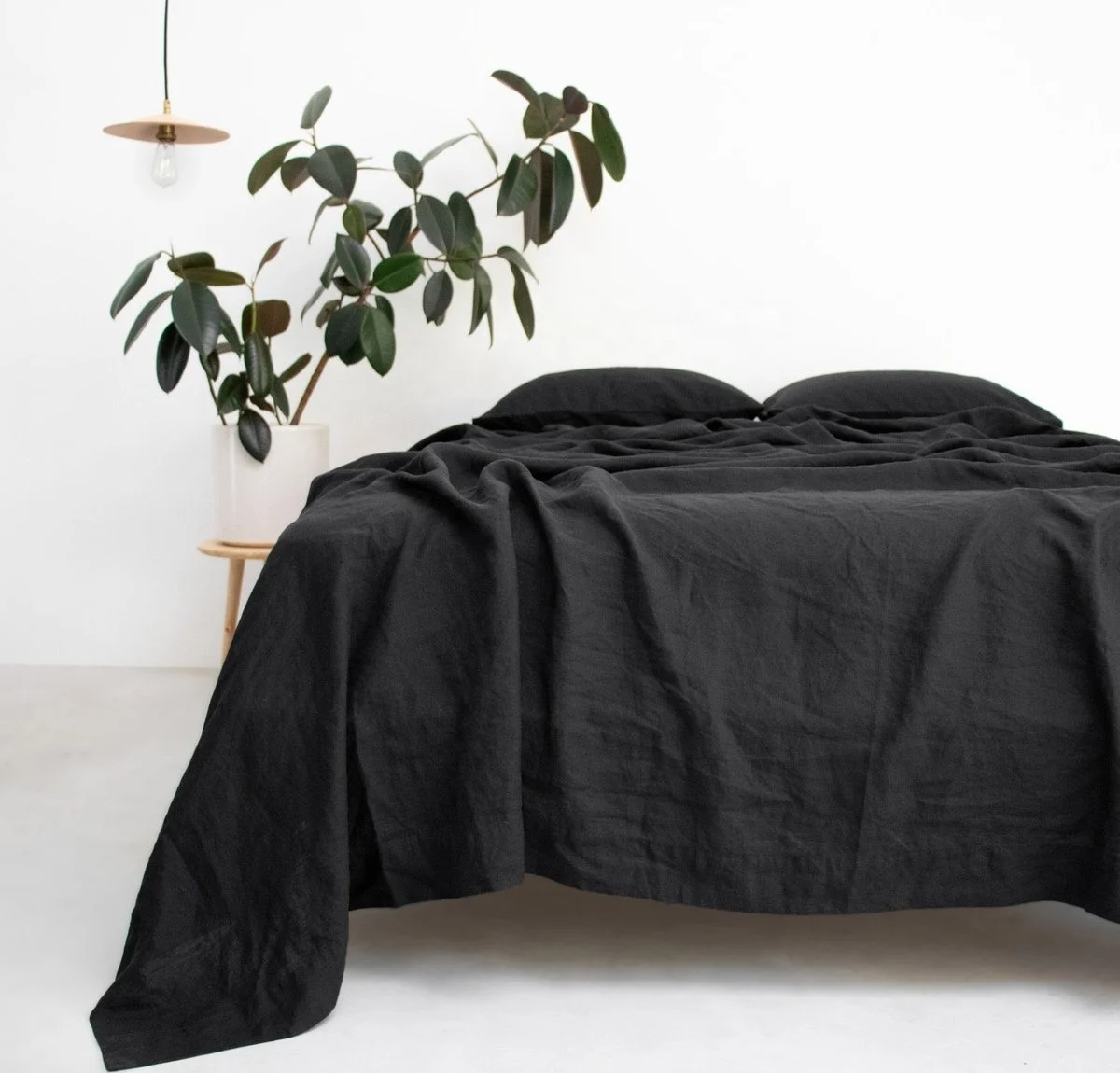 100% Washed French Flax Linen Duvet Cover Set King Size 3PC Soft Basic Style in Black flax  linen