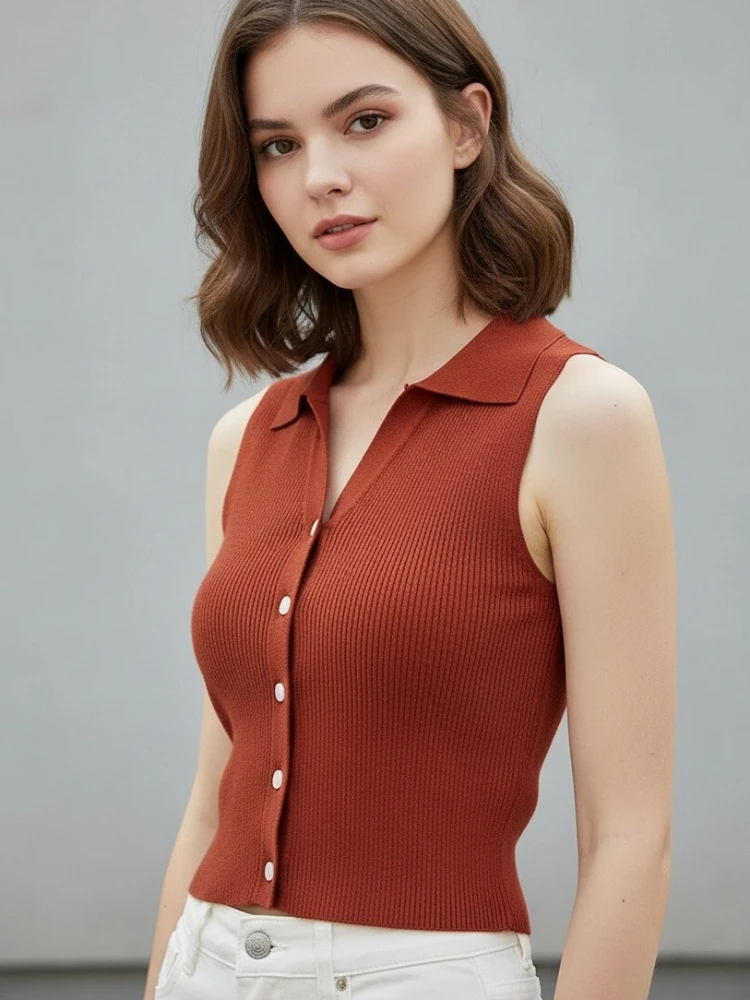 

Женский вязаный кардиган с круглым вырезом, универсальный, без рукавов, на одной пуговице, в корейском стиле, лето 2026