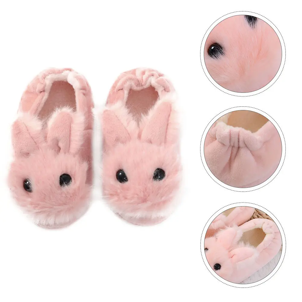 1 paire de pantoufles chaudes antidérapantes en coton pour enfants, en forme de lapin, antidérapantes, pour l'hiver et l'automne, protection des orteils, confortables