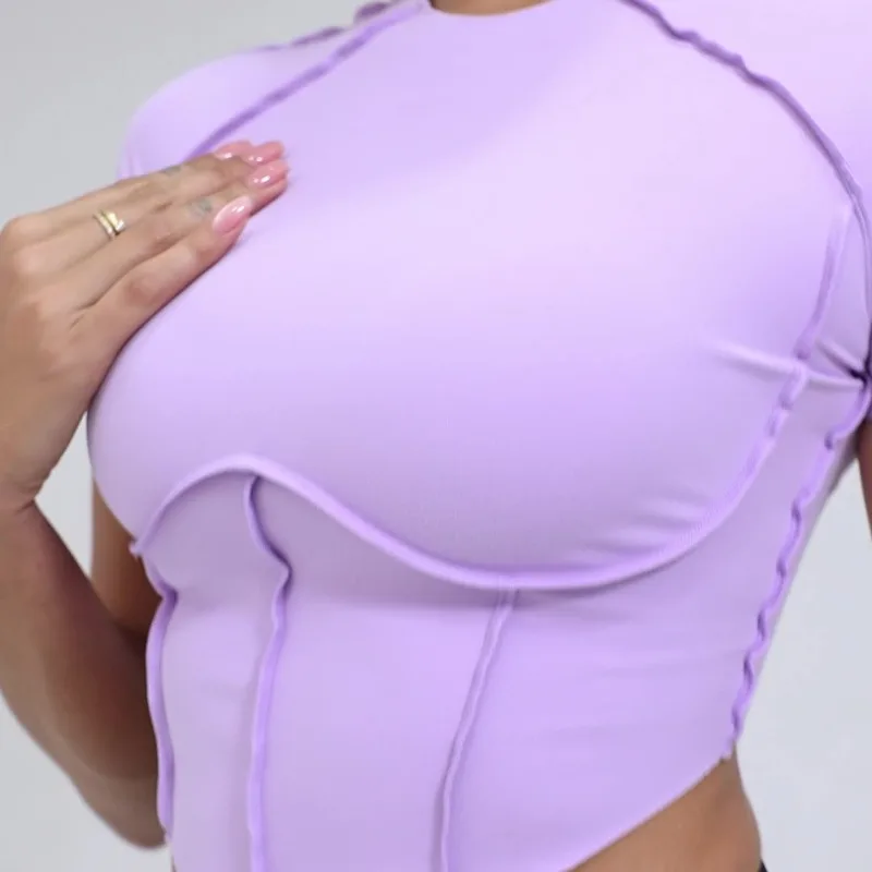 

Women's Seamless Yoga Naked Sensation Short Sleeve Tight Sports Fitness Top for Running Workout-No Padding Breathable Activewear