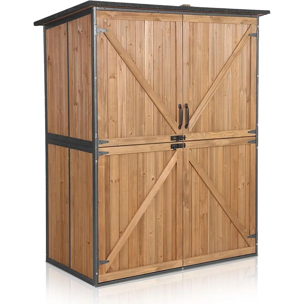 

Water-resistant Outdoor Shed with Floor - Secure Storage Cabinet for Gardening Tools and Household Items (Brown)