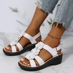 Shoes for Women's Summer  Fashion Flower Round Toe Sandals Women Platform Wedge Sandals Women Roman Comfort Sandalias