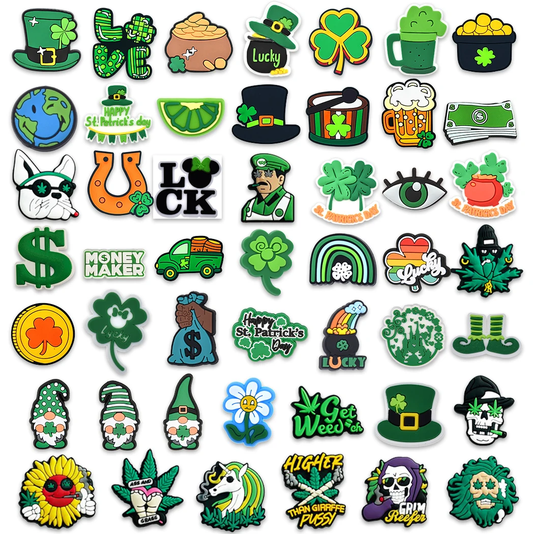 32/48Pcs Lot Green Shoe Charms Fits for DIY Clog Sandals PVC Shoe Decoration Shoes Accessorie for Decoration Pins Party Gifts