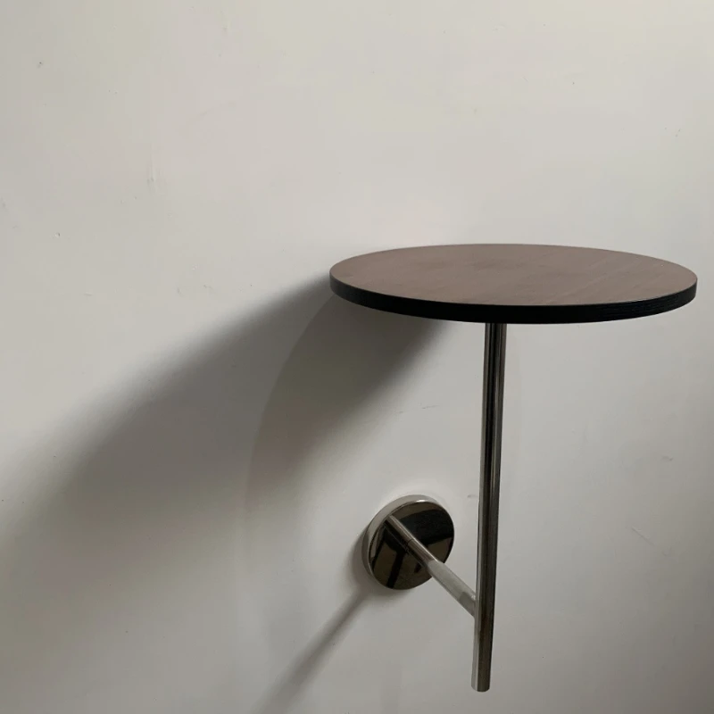 Medieval Tea Tables Wall Mounted Milk Tea Shop Side Tables Stainless Steel Bracket Hanging Booth Wooden Tabletop Coffee Tables