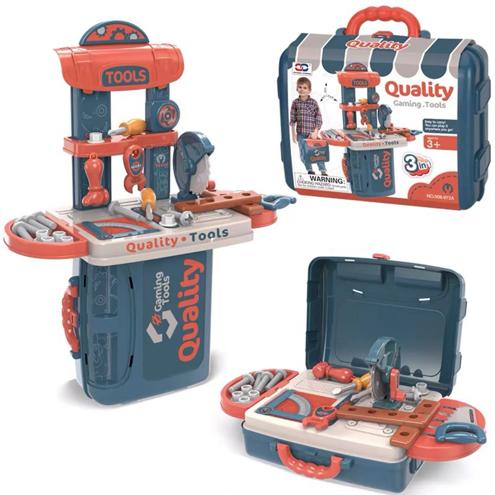 Brinquedos de mesa de ferramentas infantis 3 em 1 Early Construction Learning Kids Tool Bench Bancos de trabalho duráveis portáteis para crianças com rico A