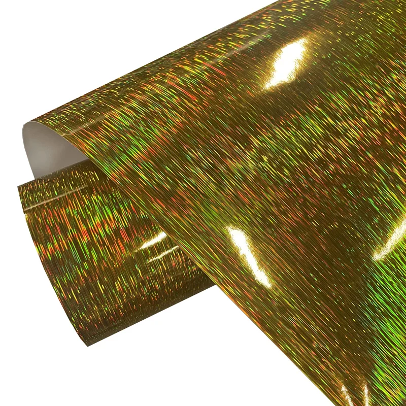 Premium Gloss Rainbow Holographic Gold Steel Brushed Vinyl Wrap Film Selbstklebende Aufkleber Aufkleber Automotive Car Wrapping Folie