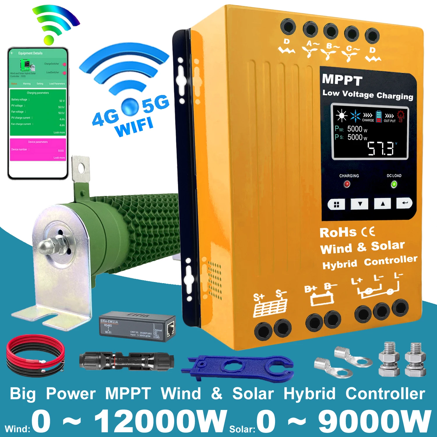 5000W 12V 24V 48V WIFI MPPT Wind Solar Hybrid Controller 100A 180A Solar Panel Wind Generator Charger Regulator with Dump Load