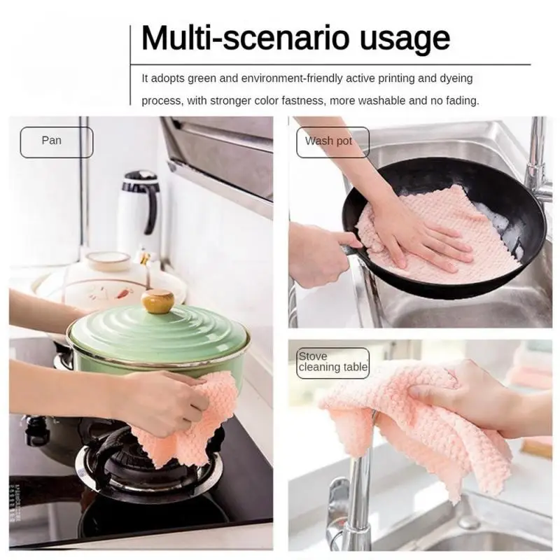 3/6PCS Coral Velvet Rag Kitchen Dishcloth Microfiber Thicken Absorbent Dish Cloth Towel Household Kitchen Cleaning Wipe Cloth