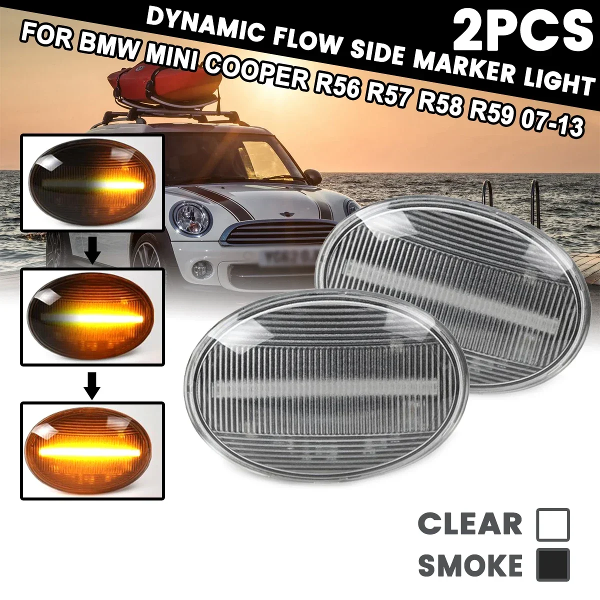 Flowing Side Repeater Lamp Dynamic 2Pcs LED Side Marker Light Indicator For BMW MINI Cooper R55 R56 R57 R58 R59 CL-R56-LSM-SM