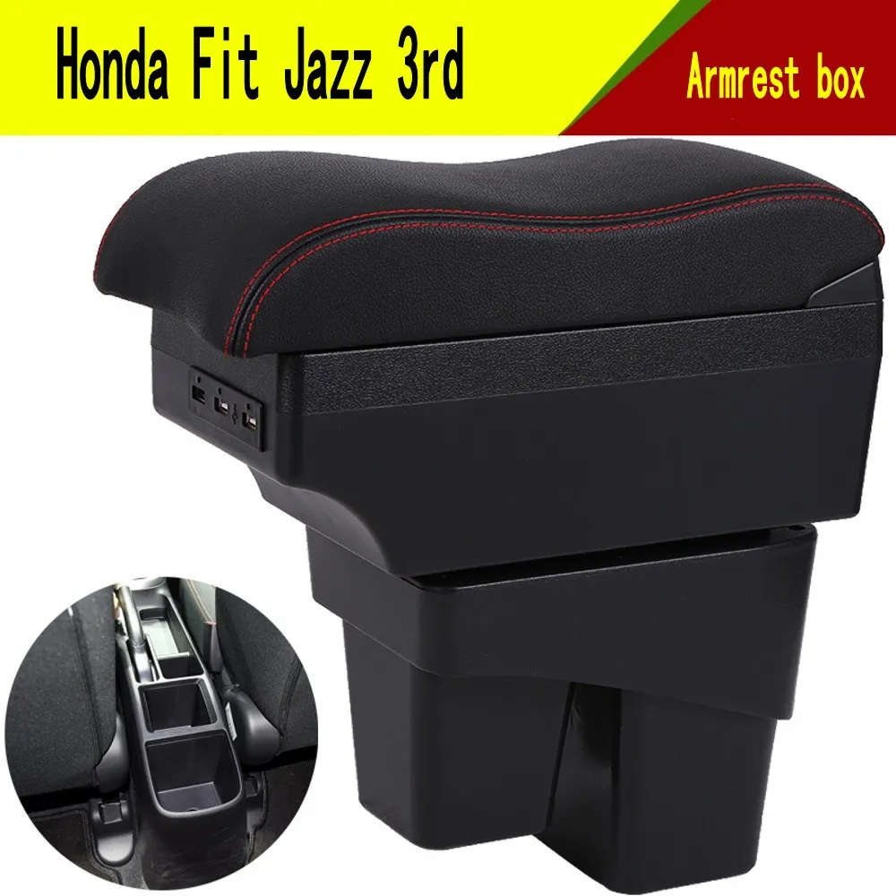 For Honda fit jazz 3rd Armrest box Elbow support Center console box central Store content box with cup holder