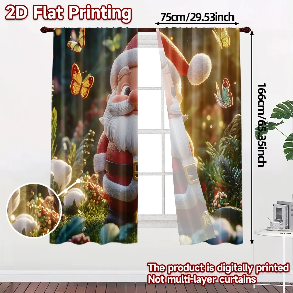 2pcs,Curtains Cute Santa Butterfly Garden Modern Curtains 100% Polyester Curtains Decorations Inside for Translucent digital