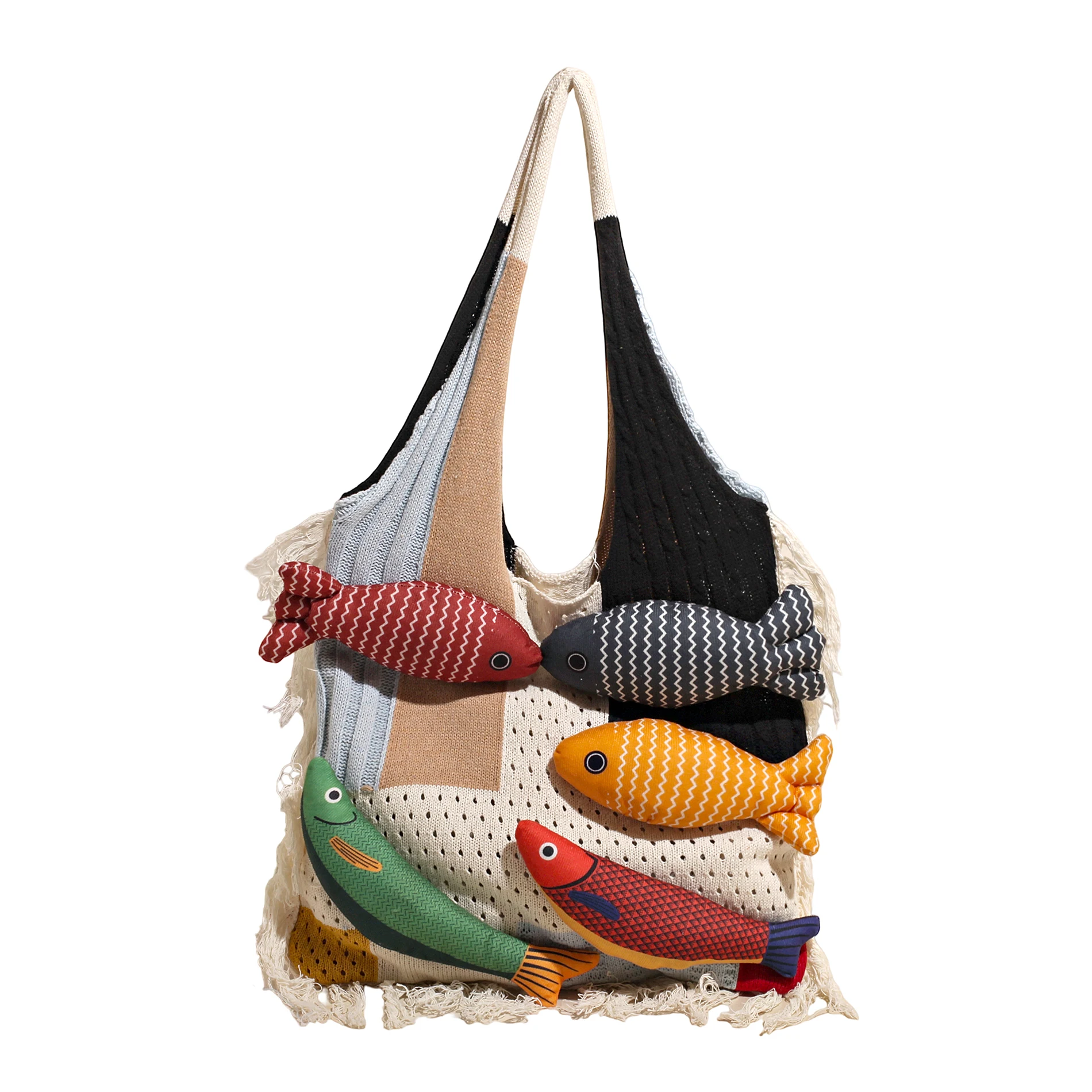 

Fashion Trend Women Bag New Lazy Style Casual Commute Woven Shoulder Bag Cute Fish Pattern All Match Tote Bag
