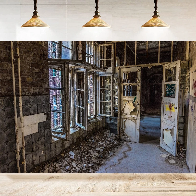 Old House Photography Backdrop Abandoned House Interior Hospital Halloween Party Old Bathtub Decor Asylum Background Poster