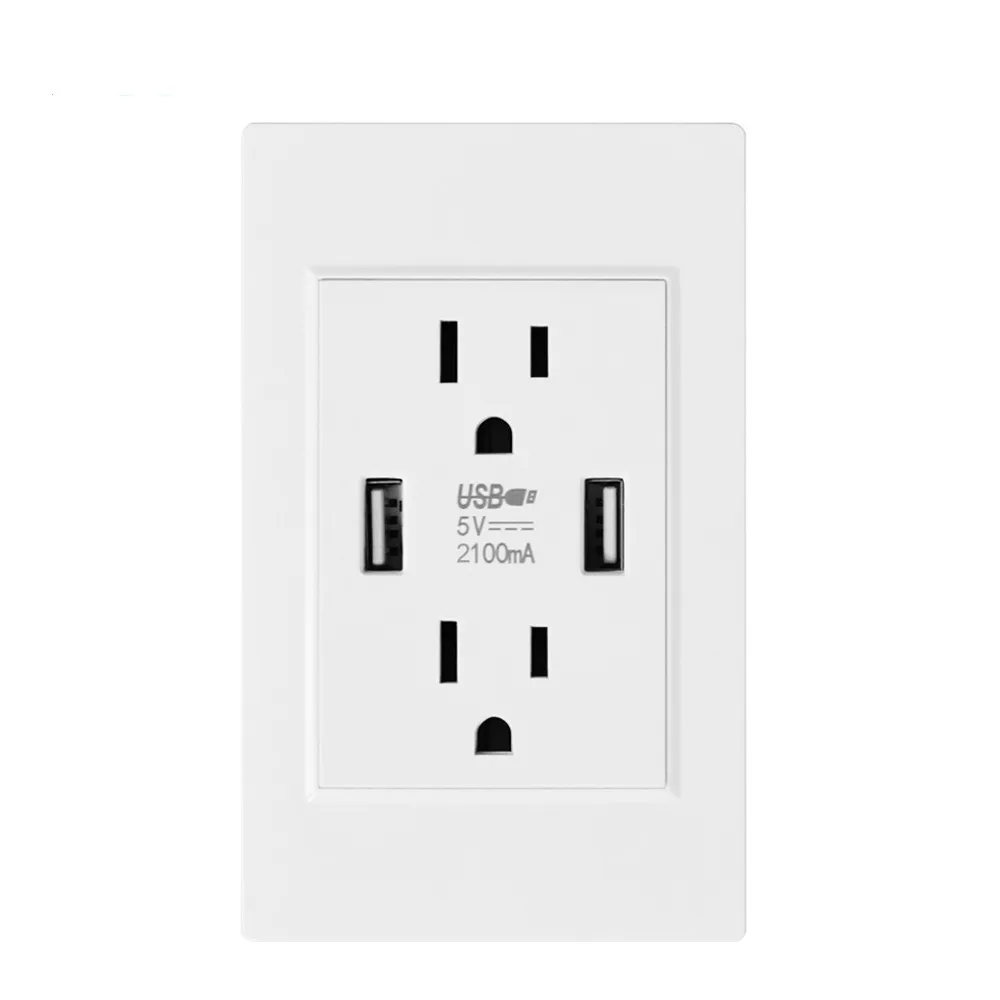 VISWE Mexico Standard Socket double Usb Type-C 5V 2.1A 118*72mm Flame retardant PC panel Wall plugs power socket with usb wall