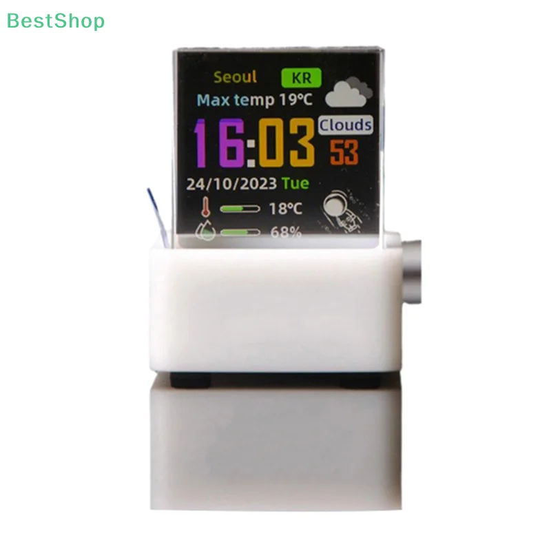 [ビクトリア]-ホログラフィックデスクトップスマートウェザーステーションデジタル時計クリスタルキューブフォトディスプレイ