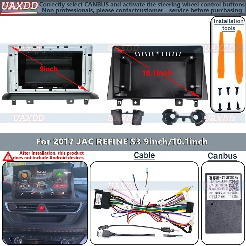 FOR 2017 JAC REFINE S3 9 10.1INCH 2 Din Car radio Android frame Kit panel Center fascia cable harness adapter dashboard canbus